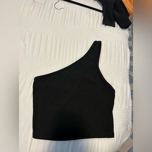 One Shoulder Black Crop Top